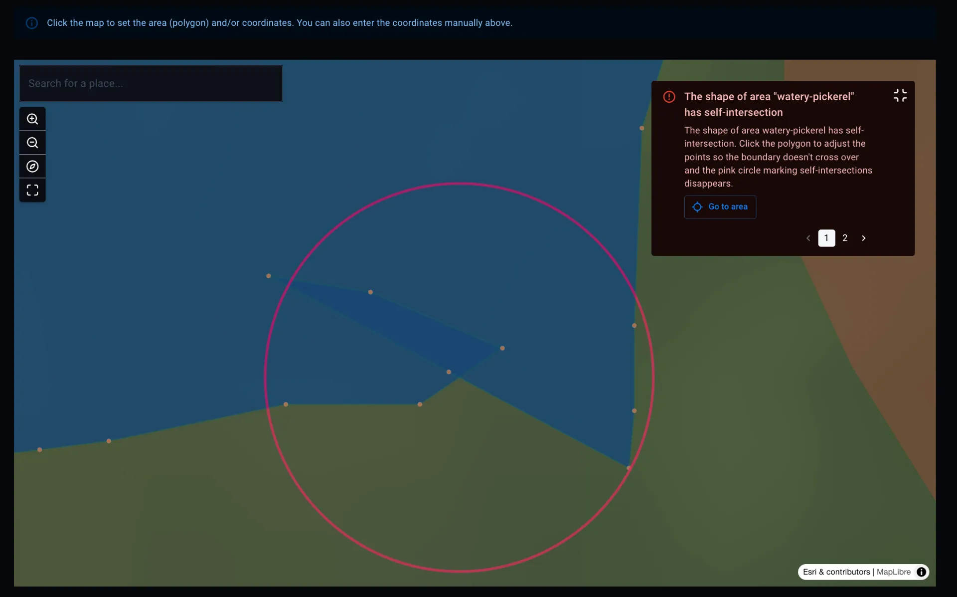 Geometry validation showing polygon overlap detection and self-intersection checks